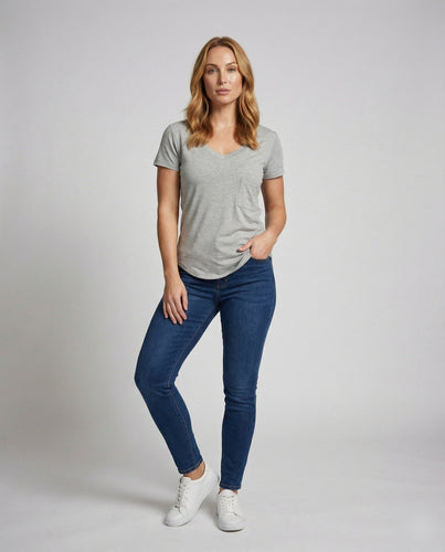 Damen Weiche V-Ausschnitt Baumwollmix T-Shirt