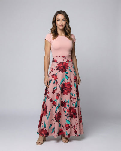 Damen Fließende Florale Jersey-Mischung Maxikleid
