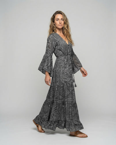 Damen Romantische Paisley-Muster MischgewNord Taschene Maxikleid