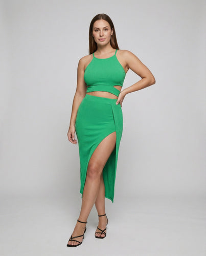 Modische Crop-Top MischgewNord Taschene Midikleid-Set