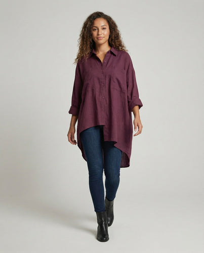 Damen Urbane Vokuhila-Saum Baumwollmischung Oversize-Hemdbluse
