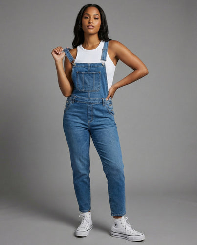 Damen Lockere Weites Bein Denim Denim-Latzhose