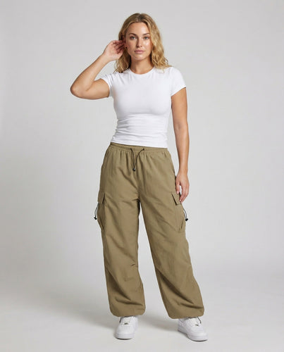 Damen Militärische Kordelverschluss MischgewNord Taschene Ballon-Cargohose