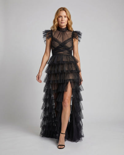 Damen Edle Transparente Korsage Tüll Abendkleid