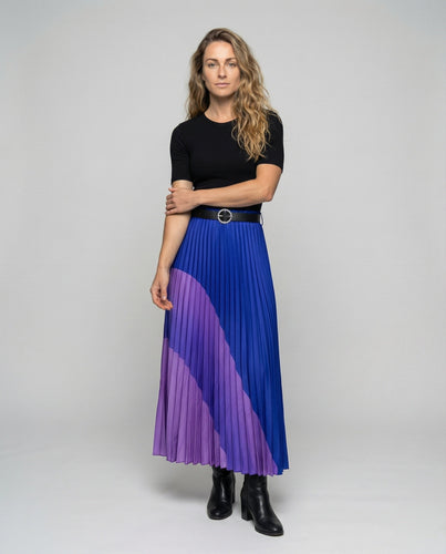 Damen Edle Diagonales Blockdesign Plissee Plissee-Maxirock