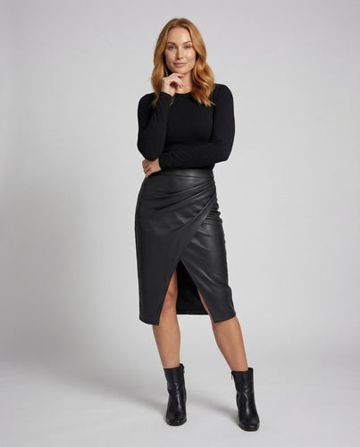 Damen Elegante Asymmetrische Drapierung Lederimitat Bleistiftrock