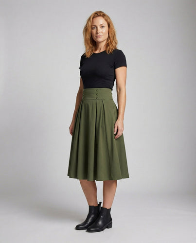 Damen Retro Dekorative Knöpfe MischgewNord Taschene Tellerrock