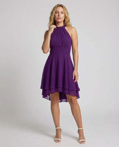 Damen Elegante Asymmetrischer Stufensaum Chiffon Chiffon-Cocktailkleid
