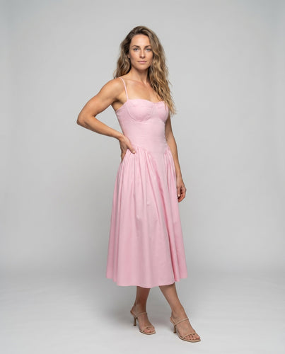 Damen Romantische Geformte Brustpartie MischgewNord Taschene Corsagen-Midikleid