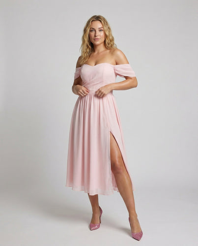 Damen Bardot-Maxikleid Bustier Oberschenkelschlitz