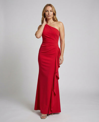 Damen Abend-Maxikleid Asymmetrisch Raffung Volant