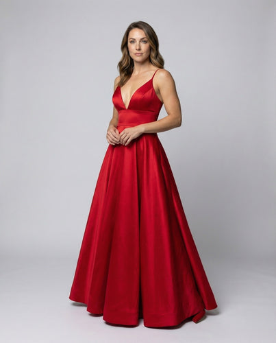 Damen A-Linien Satin-Ballkleid V-Ausschnitt Spaghettiträger - Vittorelli