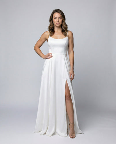 Damen Satin-Abendkleid Bustier Seitenschlitz Taschen - Arvani