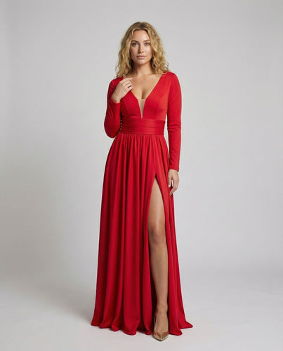 Damen Abendkleid V-Ausschnitt Oberschenkelschlitz