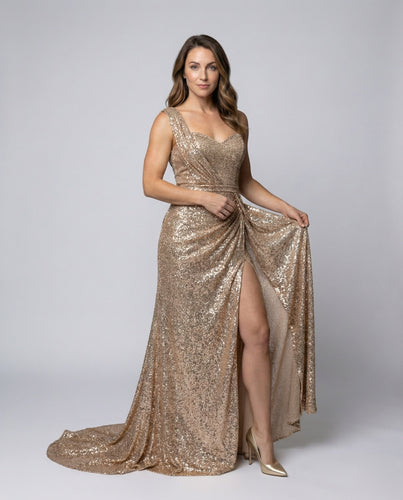 Damen Gala-Maxikleid Ein-Schulter Bustier Beinschlitz