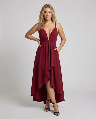 Damen High-Low Abendkleid V-Ausschnitt Volantrock