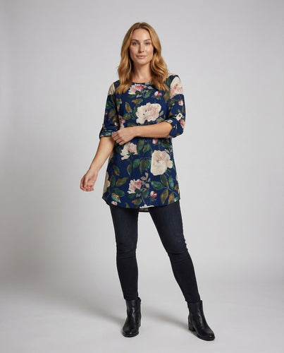 Damen Tunika-Kleid Knielang Blumenmuster Oversize