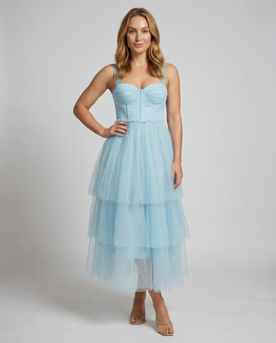 Damen Tüllkleid Knöchellang Bustier Volantrock