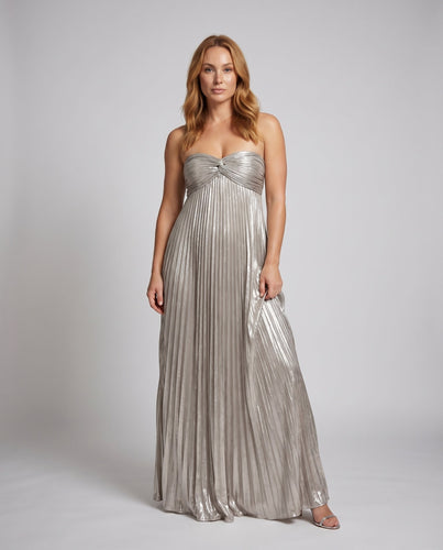 Damen Plissee-Maxikleid Trägerlos Godet-Saum
