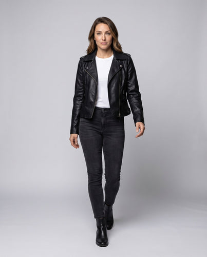 Damen Kurzblouson Revers-Stil Vegan-Leder Asymmetrisch