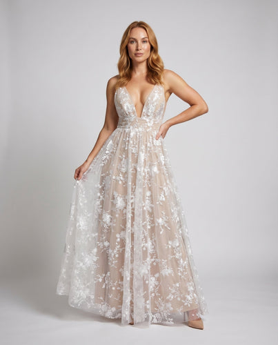 Damen Abendkleid Illusions-Bustier Bestickter Tüllrock
