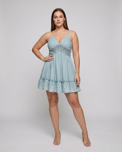 Damen Babydoll-Kleid Häkel-Taillenband Volantrock Gerafft