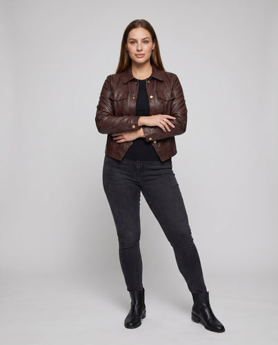 Damen Lederimitat-Blouson Arbeitsjackenstil Klappentaschen