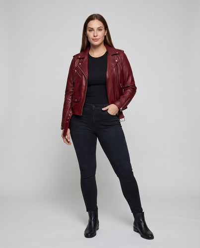 Damen Bikerblouson Tailliert Zier-Reißverschlüsse Gürtel - Vittorelli