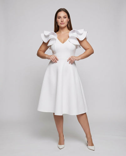 Damen Cocktailkleid A-Linie V-Ausschnitt Volantärmel