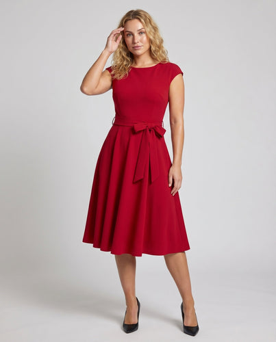 Damen Vintage-Swingkleid Ausgestellter Rock Schleifengürtel