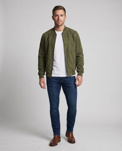 Herren Velours-Suede-Blouson Stehkragen Verdeckter Zipp