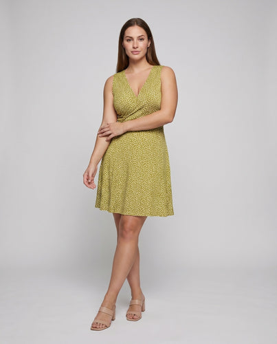 Damen Ärmelloses Midikleid Wickeloptik Drapierung Stufenrock