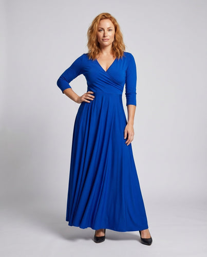 Damen Maxikleid Wickeloberteil Empire-Taille Faltenrock Große-Größen
