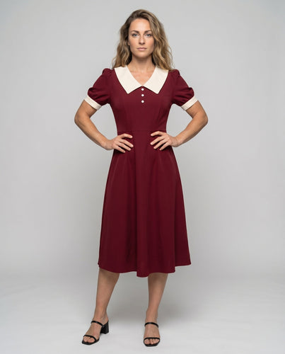 Damen Retro-Midikleid Bubikragen Puffärmel A-Linie - Vittorelli
