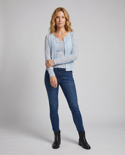 Damen Baumwoll-Voile Strickjacke Punktstruktur Knopfleiste