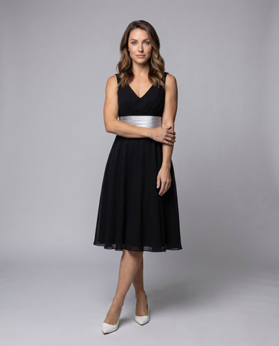 Damen elegantes festliches Kleid mit tiefem V-Ausschnitt und Taillierung