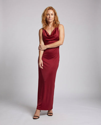 Damen Luxuriöses Satin-Cocktailkleid mit elegantem Wasserfall-Ausschnitt