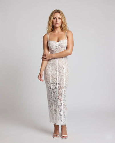 Damen Spitzenkleid mit elegantem Schnitt und zarten Trägern - Arvani