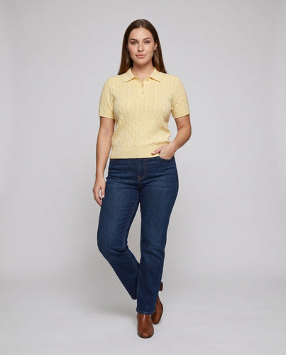 Damen kurzärmeliges Polohemd mit eleganten Zopfmuster