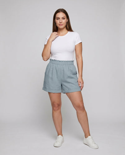 Damen lässige Leinen-Shorts mit hohem Bund und umgeschlagenem Saum