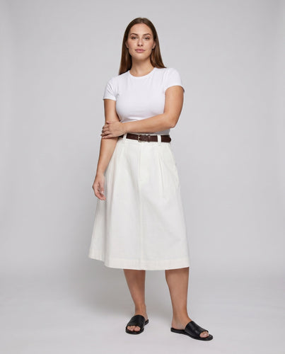 Damen Leinen-Midirock mit elegantem Schnitt und praktischen Taschen