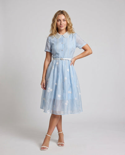 Damen Elegantes Chiffon-Kleid mit floralen Applikationen und strukturierter Passe