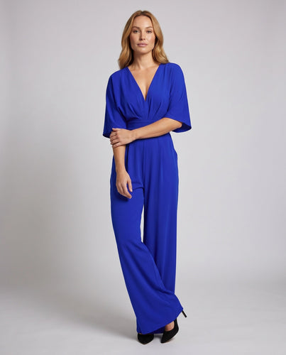 Damen Eleganter Jumpsuit mit weitem Bein und tiefem V-Ausschnitt