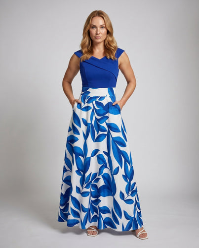 Damen Maxikleid mit floralem Druck und schulterfreiem Design