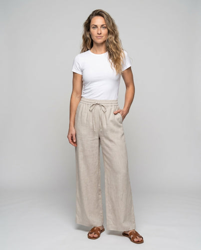 Damen lässige Leinenhose mit elastischem Bund und Kordelzug
