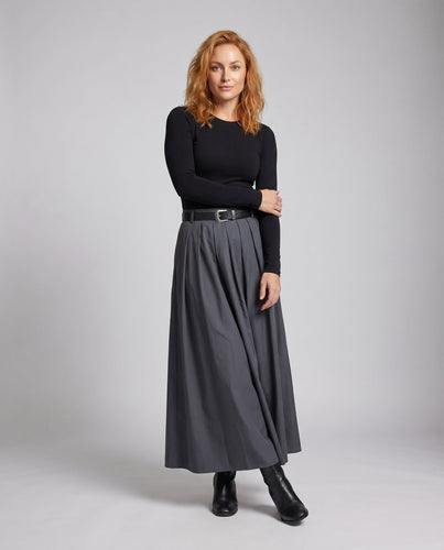 Damen Plissierter Maxi Rock mit Gürtel