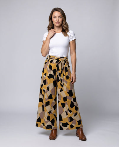 Damen Weite Palazzo-Hose mit modischem Bindegürtel