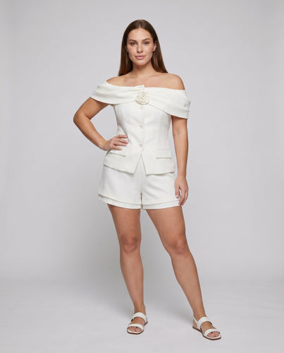 Damen Off-Shoulder Blazer mit figurbetonter Silhouette und voluminösen Ärmeln