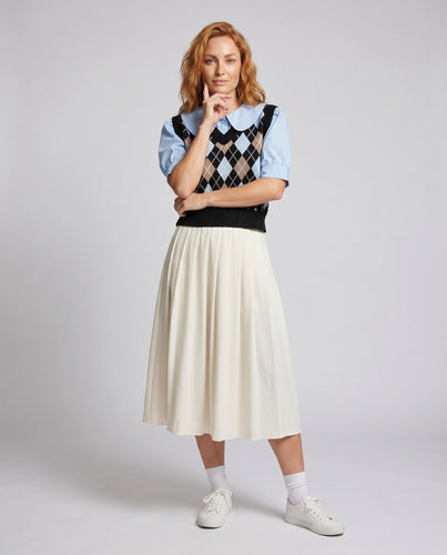 Damen schwingender Midirock mit eleganten Falten und hohem Bund - Arvani