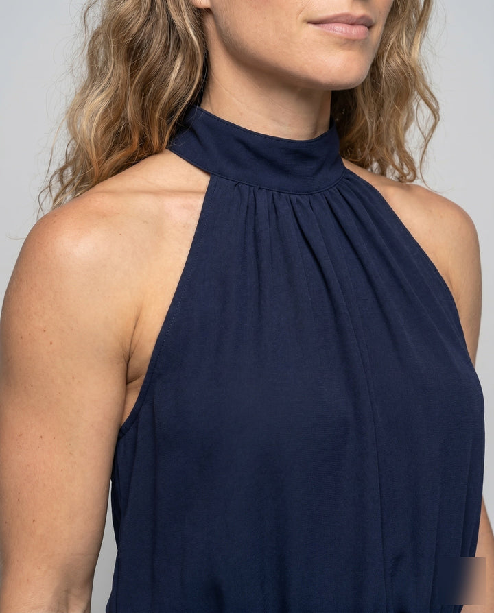 Damen Jumpsuit mit hohem Kragen und weitem Bein